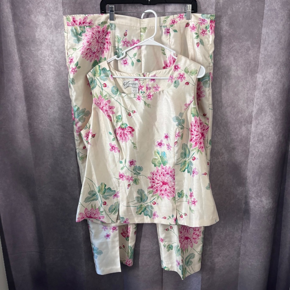 Dressbarn 2 Piece Cream Retro Chic Floral Vintage Cottagecore Womens Size 18W